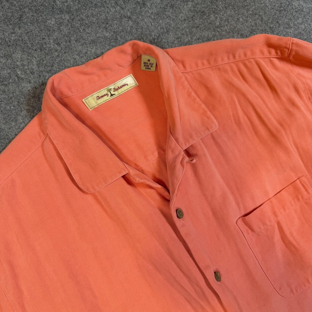 Tommy Bahama Shirt Mens Medium Orange Solid Silk Short Sleeve Camp Casual